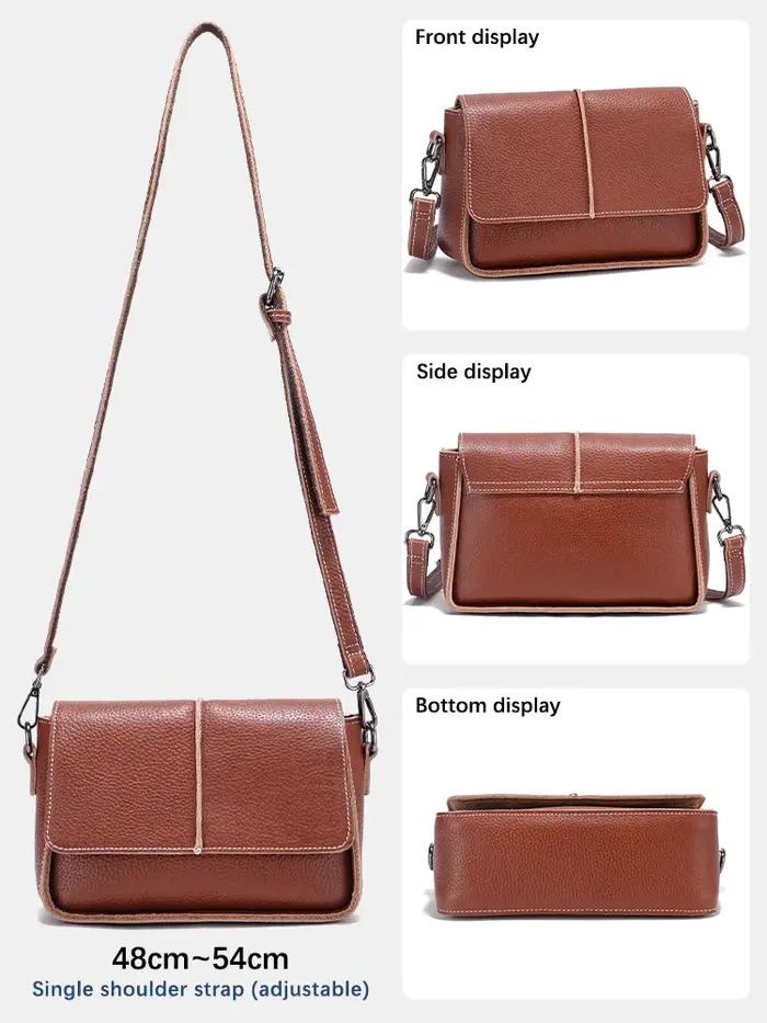 Zency-Sac à main en cuir de vachette pour femme, sac messager rétro, sac carré simple, petit rabat,