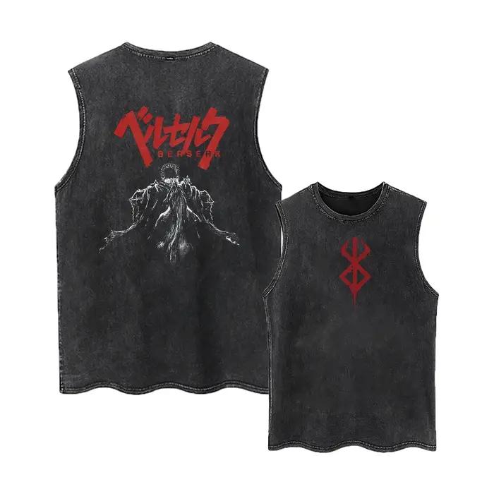 Anime Printed Washed GlaRetro Sports Fitness, Short-Sleeved Casual, Anime Transported At, Grande tai