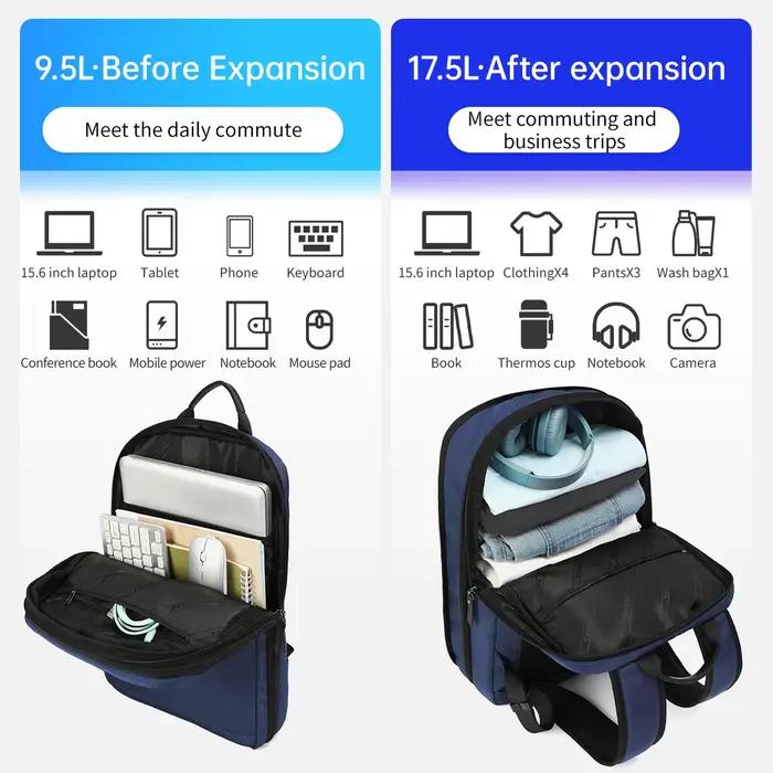 Tigernu sacs à dos extensibles pour hommes 15.6 pouces sac à dos pour ordinateur portable sacs collè