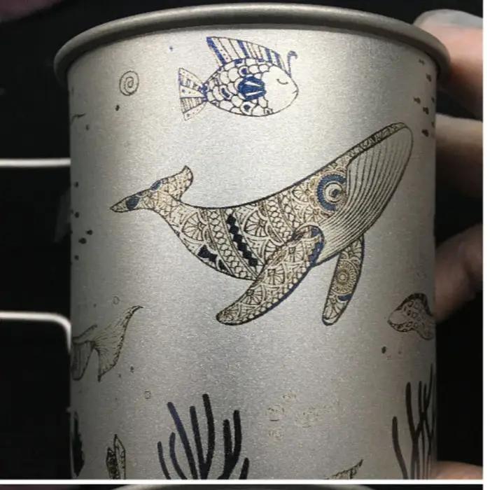 Tasse à eau portable en titane pur avec poignée pliante, tasse de pique-nique, tasse à thé en océan,