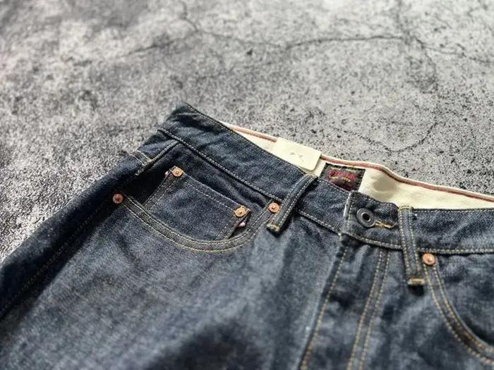 Jean en Denim Indigo à lisière épaisse et lourde de 15oz, pantalon droit ample à volants Sakura, pri