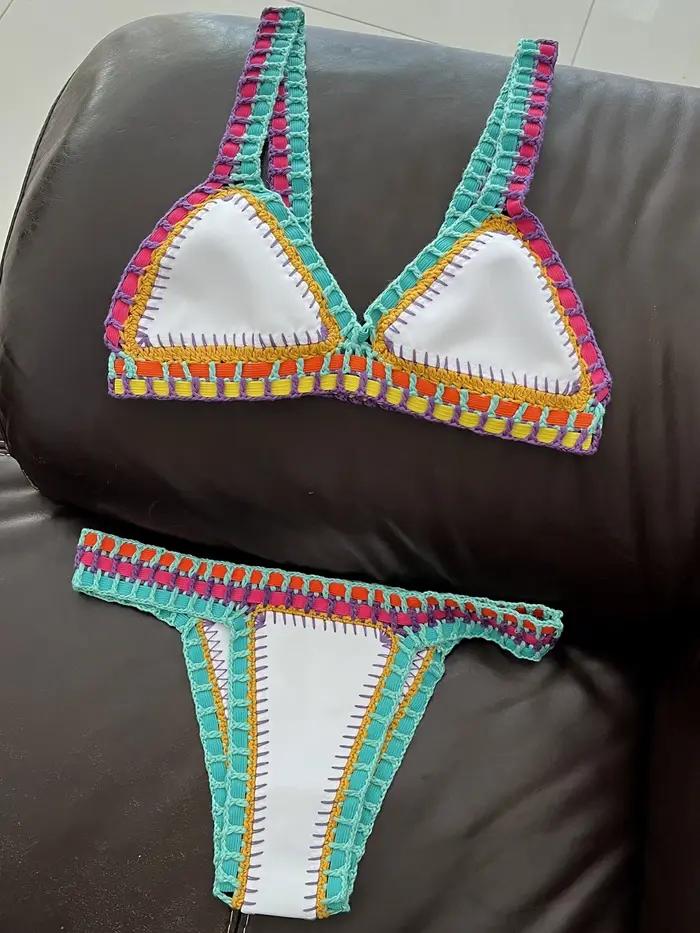 Maillot de bain crocheté à la main pour femmes, blanc, sexy, style boho, réversible, mignon, vêtemen