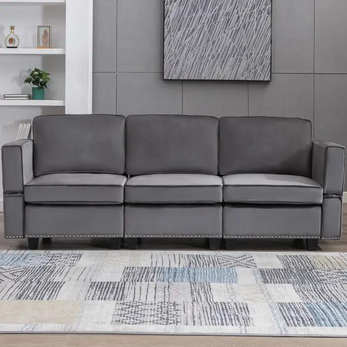 HORGgland-Canapé convertible en O, canapé sectionnel gris foncé modulaire, dossier et accoudoirs rég