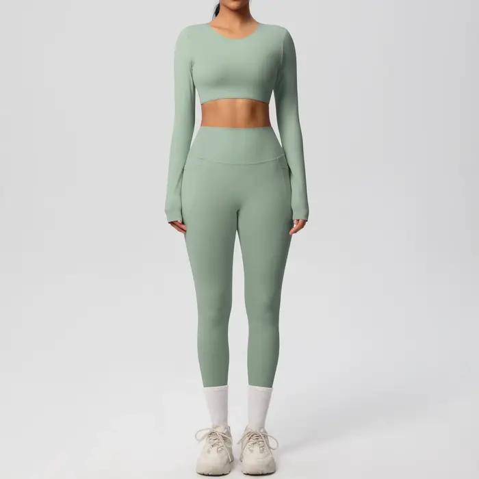 Ensemble de sport et yoga uni pour femme Hamidou – Haut de sport slim avec coussinets de poitrine et