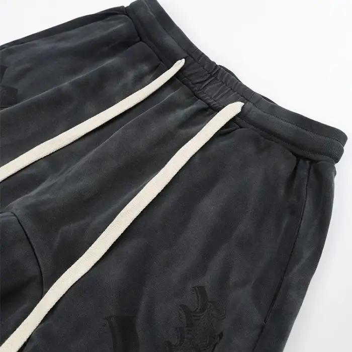 Shorts amples vintage délavés imprimés 123 pour hommes, streetwear, en coton, shorts de sport