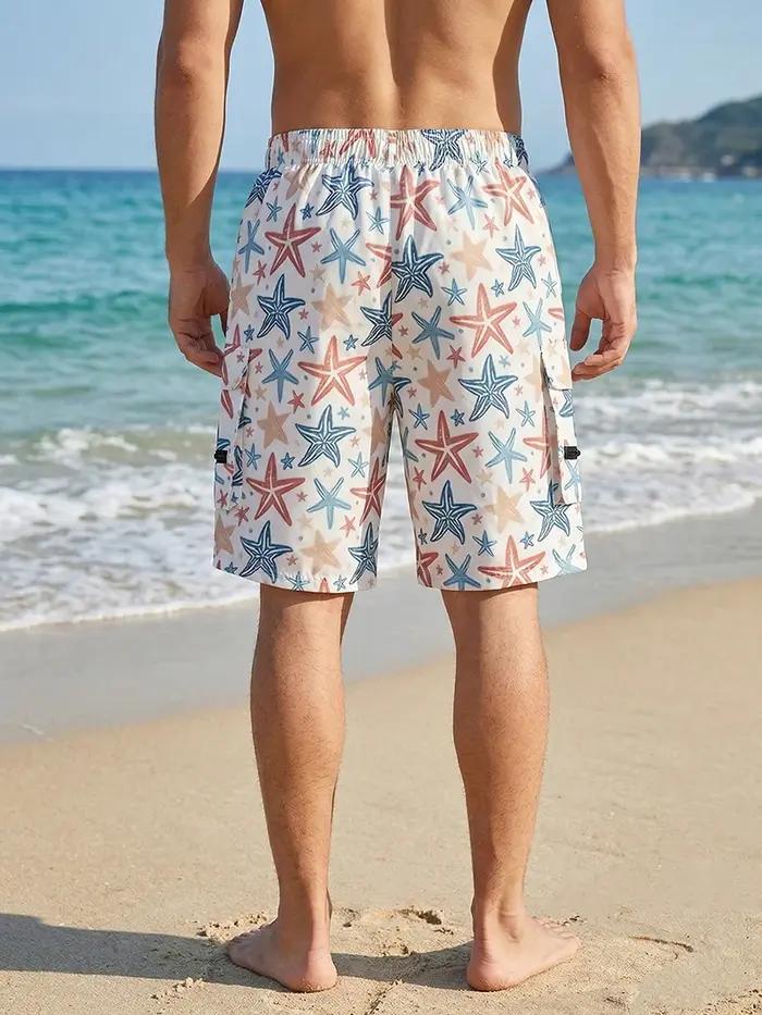 Shorts de plage pour hommes imprimé intégral avec poches multiples séchage rapide pour été et activités nautiques