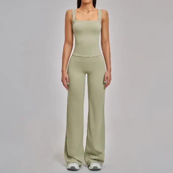 Ensemble de yoga 2 pièces pour femmes, ensemble de sport antichoc, veste de sport, pantalon évasé ta