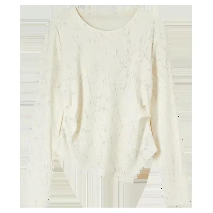 T-shirt en coton imprimé SENTUBILA pour femme, plissé irrégulier, tricoté, col rond, manches longues