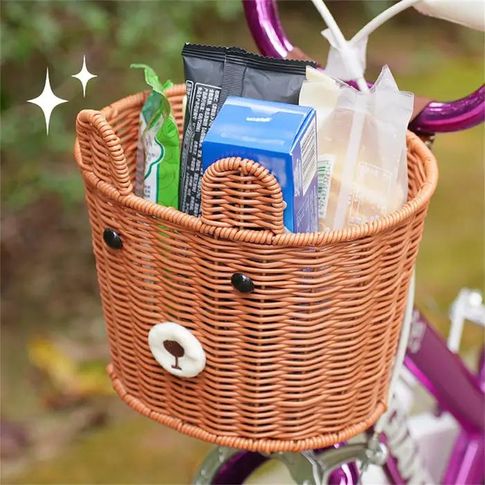 Panier avant de vélo tressé vintage style rétro pour vélos d'équilibre enfant rangement rotin support métallique occaions spéciales