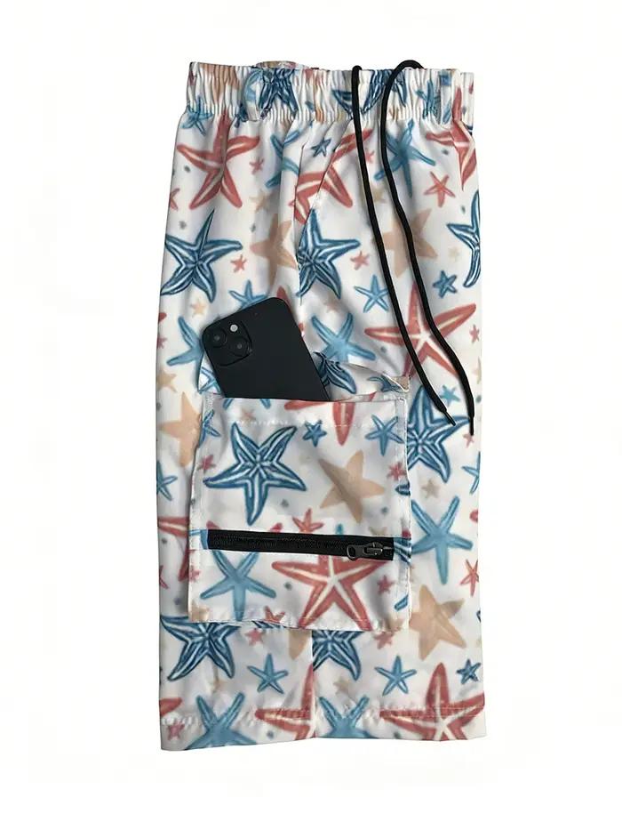 Shorts de plage pour hommes à imprimé intégral avec plusieurs poches, shorts de bain à séchage rapid