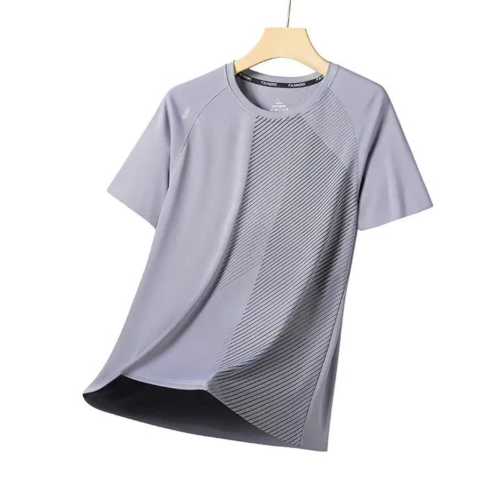 T-shirt d'été pour homme léger, respirant, tendance, tie-dye, en soie glacée, pour la course à pied,