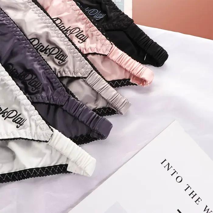 Culottes taille basse en tissu satiné pour femmes, tongs sexy, sous-vêtements brillants, slips de fitness brodés, caleçons de sport, documents solides pour activités quotidiennes et sportives