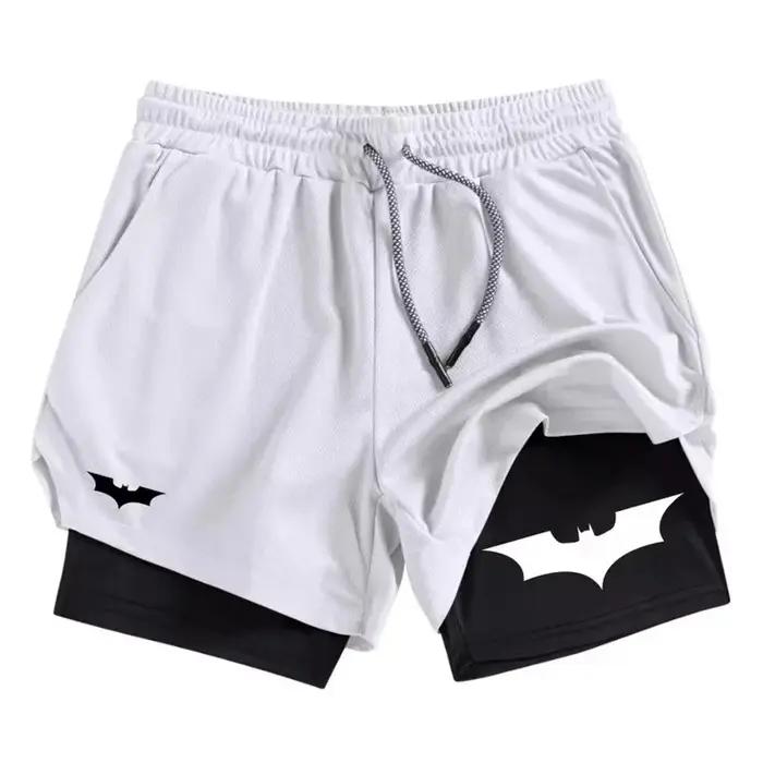 Short de sport 2 en 1 imprimé chauve-souris pour hommes, respirant, à séchage rapide, avec poche pou