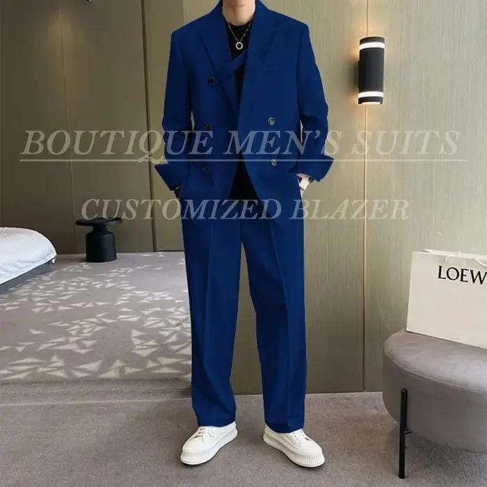 Costumes amples ivoire pour hommes, vêtements pour petit ami, veste et pantalon décontractés, ensemb