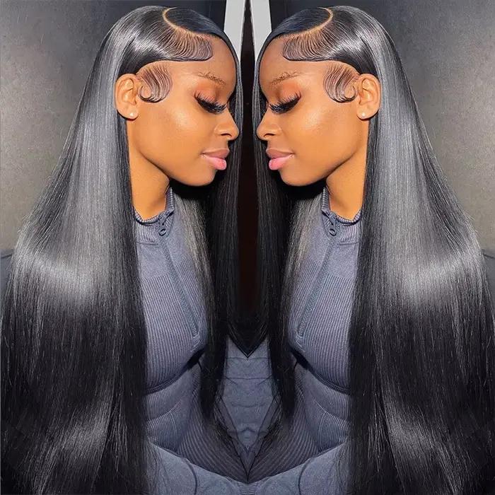 Perruque Lace Front Wig lisse brésilienne naturelle-Sophia, cheveux Remy, 13x6 HD, densité 200, 38 p