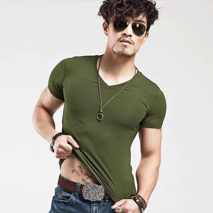 Nouveau T-shirt Homme 2026 – Col en V – Idéal pour le Fitness – Hauts et Vêtements pour Hommes