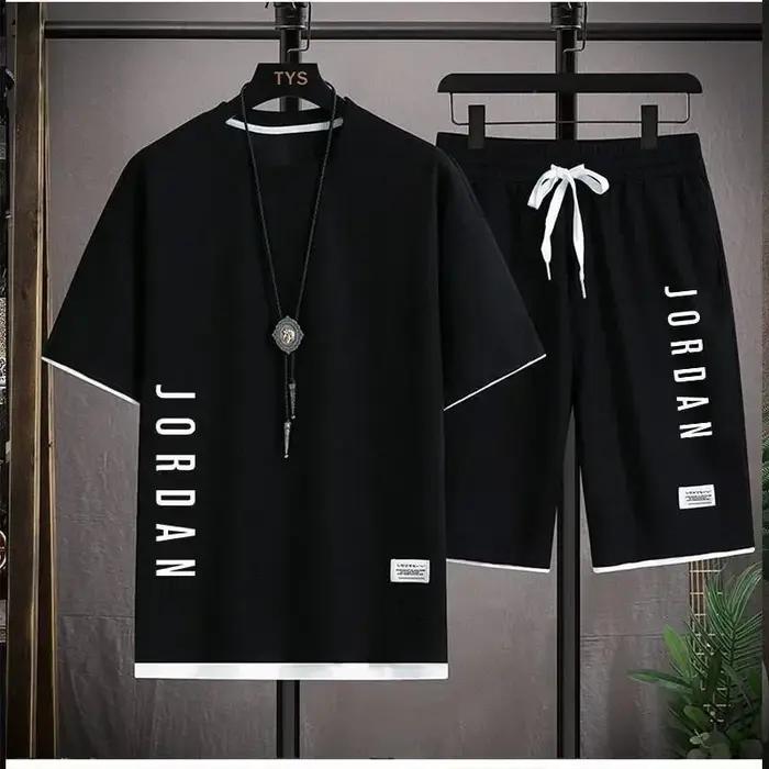 Ensemble T-shirt + short élégant et décontracté pour hommes, ensemble de sport, ample, confortable,
