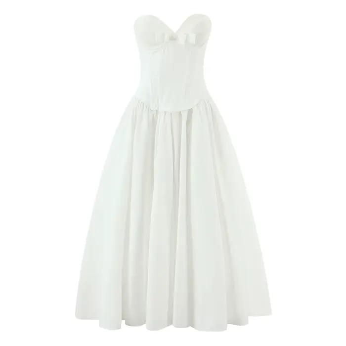 3 couleurs Sexy fil poitrine désossage taille mince longue robe sans bretelles femmes croix laçage d