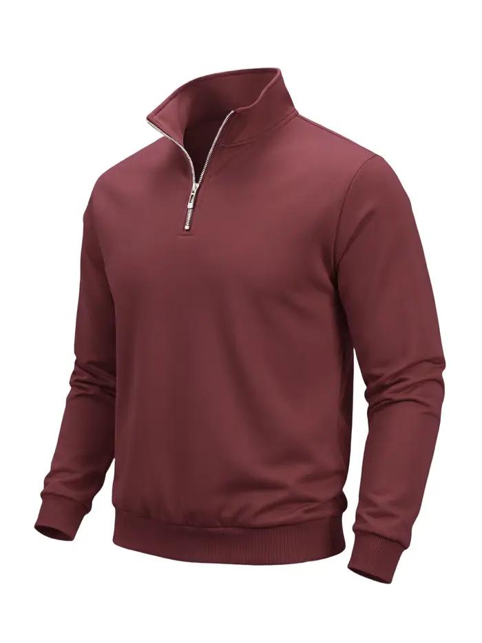 Sweat-shirt à demi-fermeture éclair pour homme, couleur unie, col roulé, pull à manches longues, pou