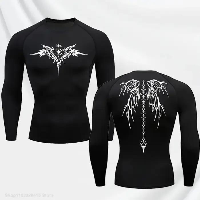 T-shirt de compression décontracté à imprimé anime pour homme, séchage rapide, vêtement de sport fit