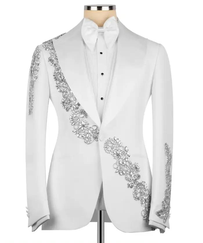 Costume de Mariage Formel Perlé pour Homme – 3 Pièces Slim Fit avec Veste à Revers Châle, Pantalon e