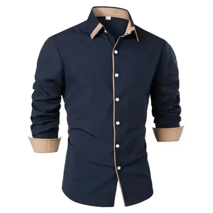 Chemise décontractée à manches longues pour homme, color-block, col boutonné, style business, tendan