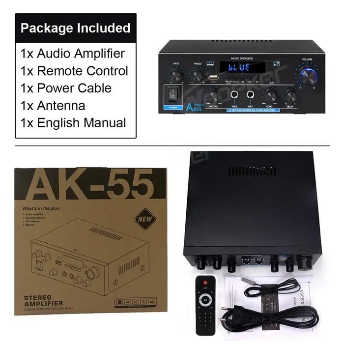 Woopker amplificateur AK55 900W Max 2.0 canaux évalués 70W + 70W Bluetooth Audio Hifi AMP karaoké le
