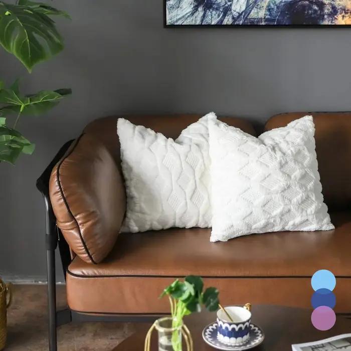 Doux Peluche Laine Courte Velours Décoratif Housses de Coussin Luxe Style pour canapé Chambre Beige