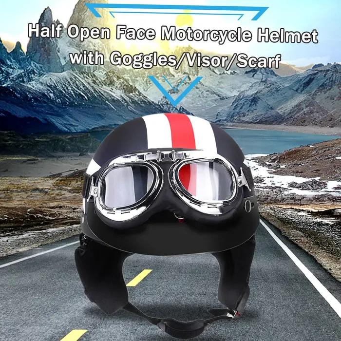 Casque de Moto demi-visage rétro Vintage Style Moto Casco Capacete casque de Moto avec visière lunettes UV Motocross Moto