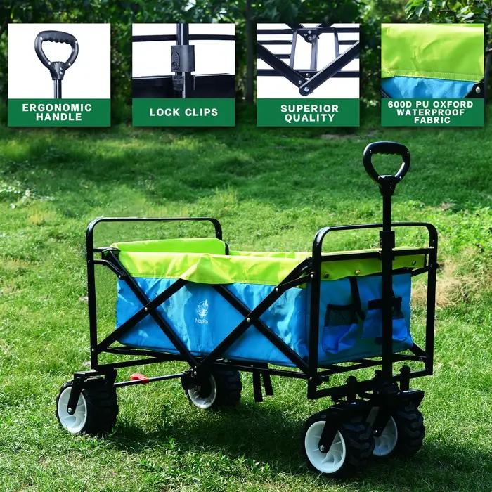 Chariot d'épicerie pliable avec roulettes, chariot de plage pliable, porte-gobelets