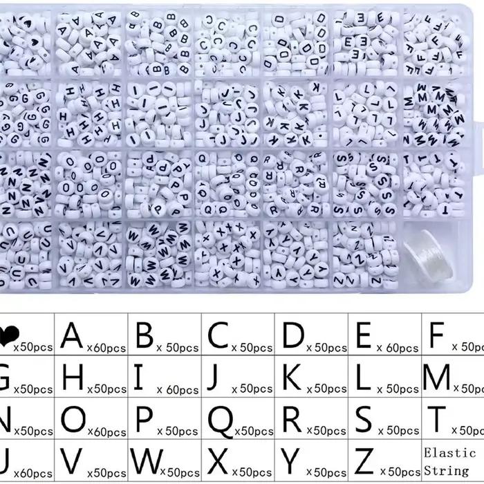 Ensemble de perles en acrylique avec lettres de l'alphabet anglais, kits avec cordons commandés pour