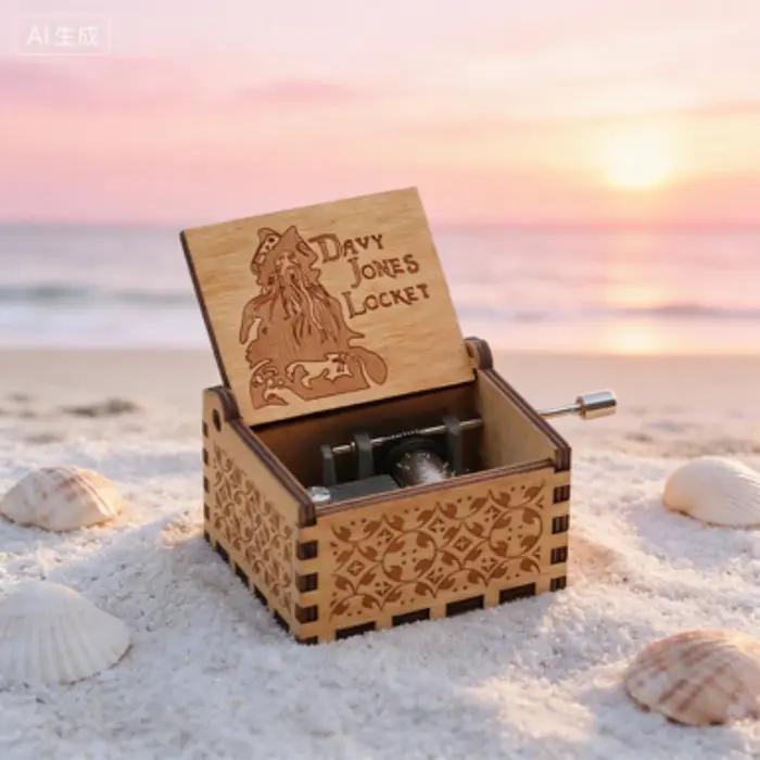 Boîte à musique en bois avec figurines de dessin animé, Pirates des Carib, Davy Jones Jack Sparrow,