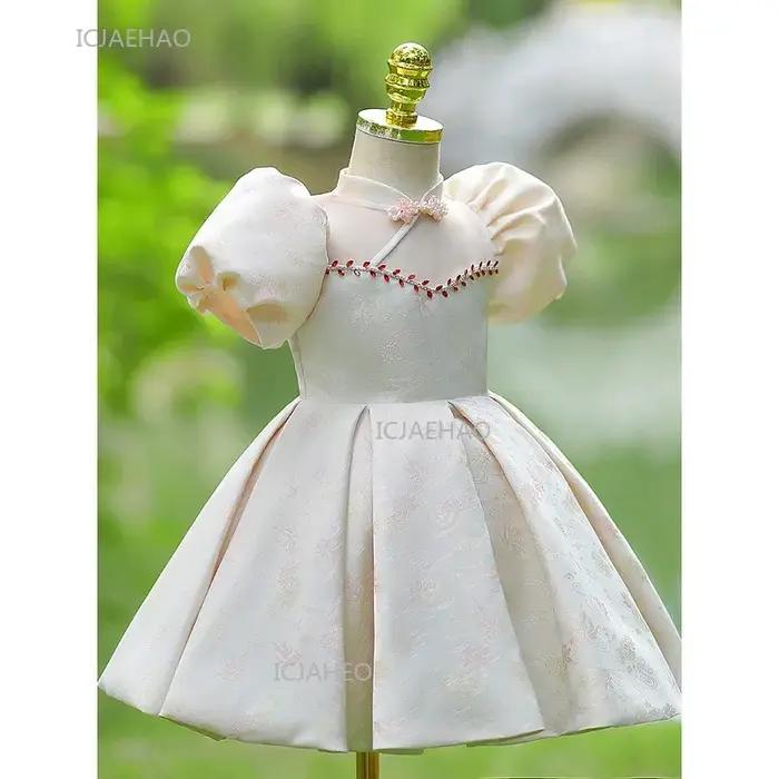 Robe une pièce pour bébé fille, style chinois, princesse de fête avec manches bouffantes, robe d'ann