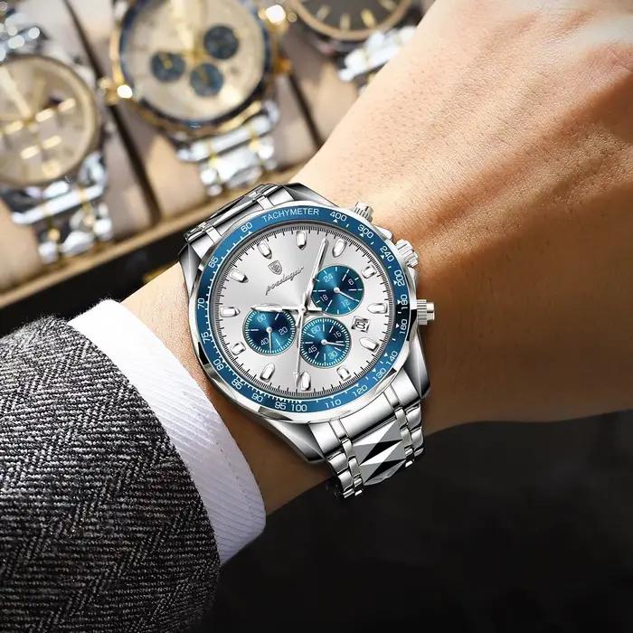POEDAGAR marque de luxe hommes montre étanche lumineux en acier inoxydable montres pour hommes chron