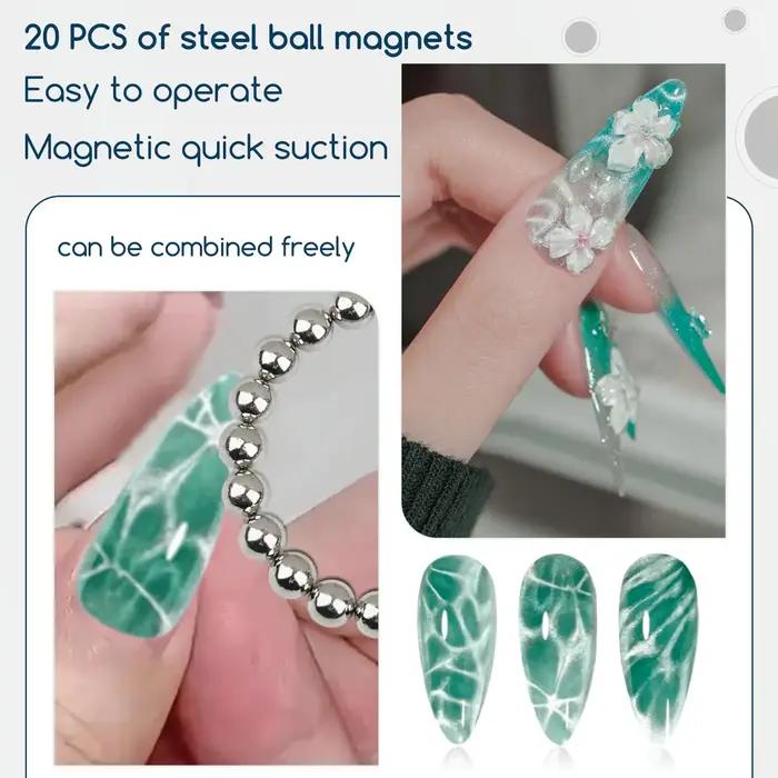 Kit magnétique 3-en-1 pour ongles : stylo magnétique œil de chat, cœur, cylindre, fleur pour nail ar