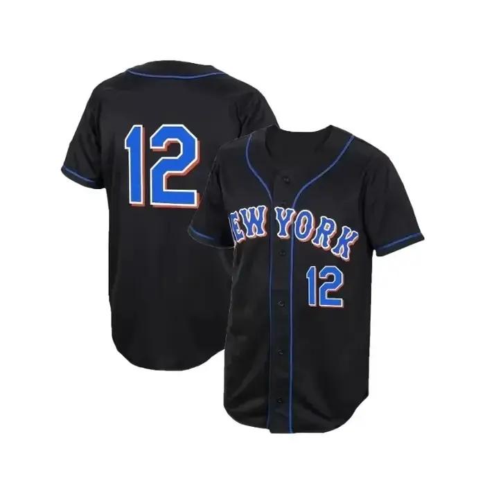 Maillot de baseball brodé à col en V pour hommes de New York, chemise de baseball respirante à manch