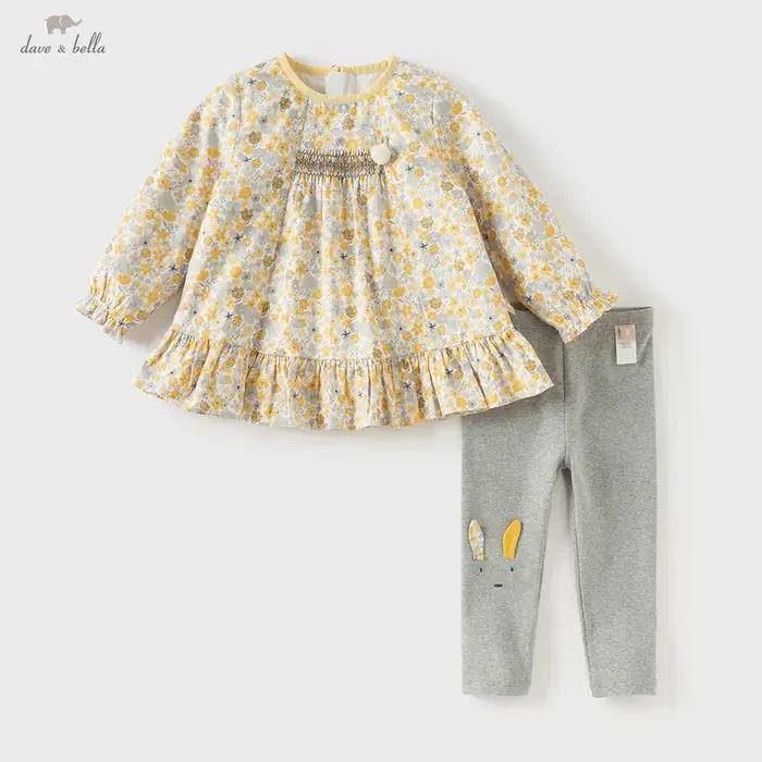 Dave Bella enfants doux mignon imprimé fleuri pantalon ensemble filles bébé automne mode décontracté