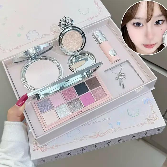 NICEKEY – boîte de maquillage de Ballet rose comprenant 1 boue à lèvres, 1 * poudre pressée, 1 * pou
