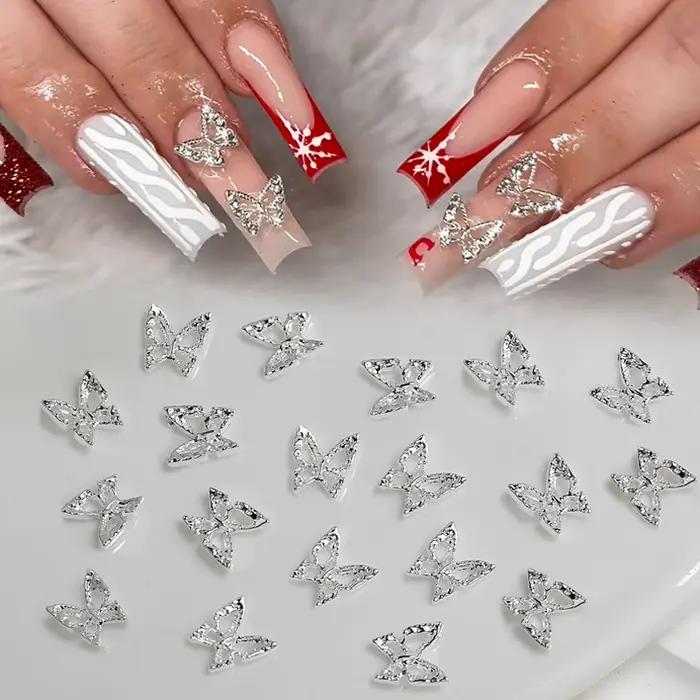 10/20 pièces Mini 4*5mm cristal papillon ongles breloques 3D diamant bijoux pièces rose clair métal