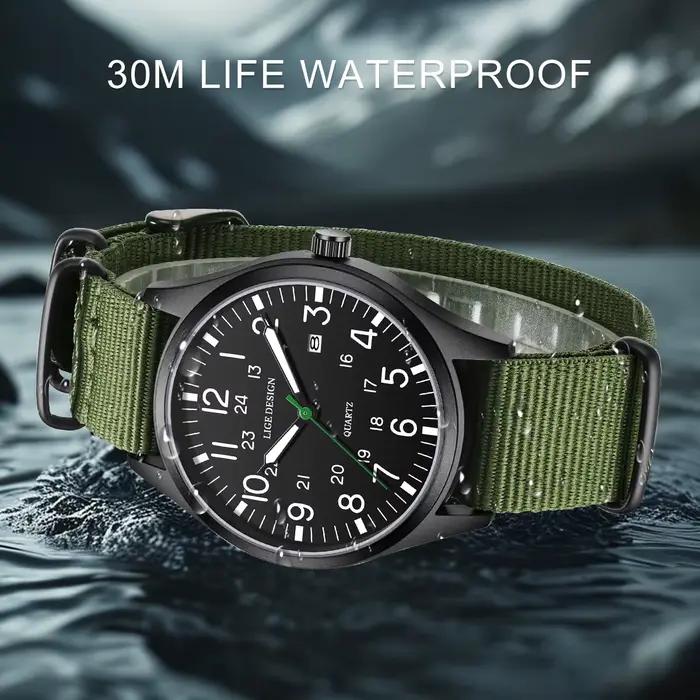 LIGE Top marque de luxe hommes montre à Quartz Date Nylon cuir étanche lumineux militaire sport mont