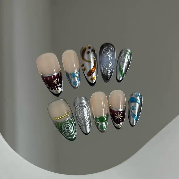 Faux ongles à pression faits à la main Y2k, ciel étoilé, amande, détachables, portables, doux et fra