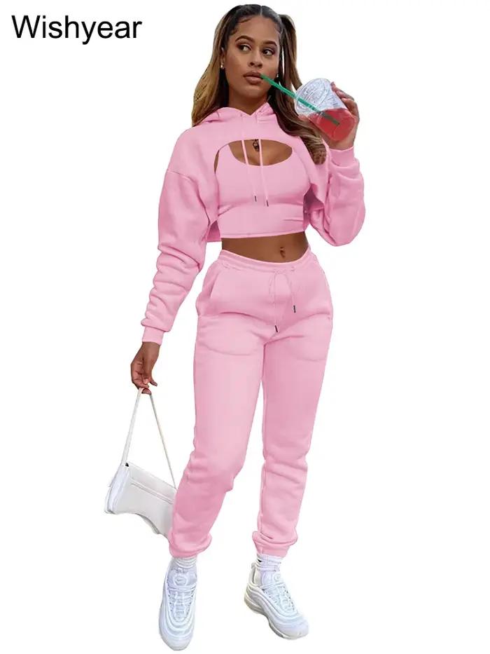 Ensemble de survêtement 3 pièces pour femme, sweat à capuche en velours, pantalon de survêtement en
