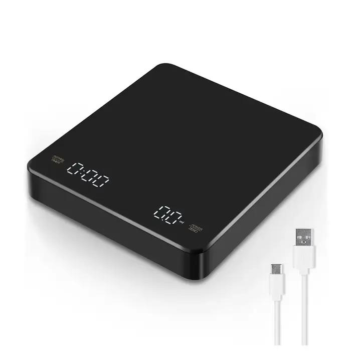 Balance à café numérique avec minuterie, écran LED, expresso, USB, 3kg max, pesée de 0.1g, mesures d