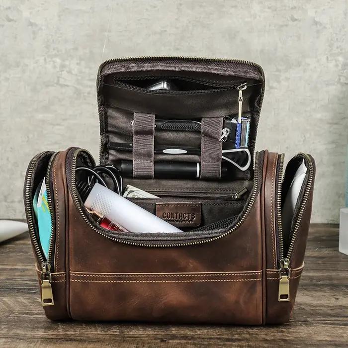 Contact's hommes voyage d'affaires lavage trousse de toilette Crazy Horse cuir outil de lavage sac d