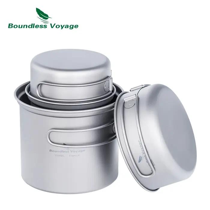 Ensemble de casseroles de Camping en titane, Voyage sans limites, avec poignée pliante, pique-nique,