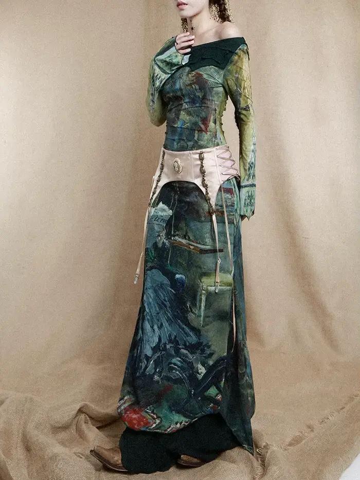 REDDACHIC-Ensemble de Robe Longue Cincher pour Femme, Imprimé Esthétique, Robe une Pièce, Porte-Jarr