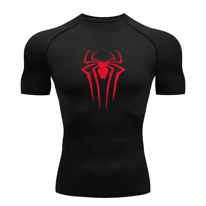 T-shirt compression fitness Y2K spider print 2024 - Haut musclé homme sport été serré