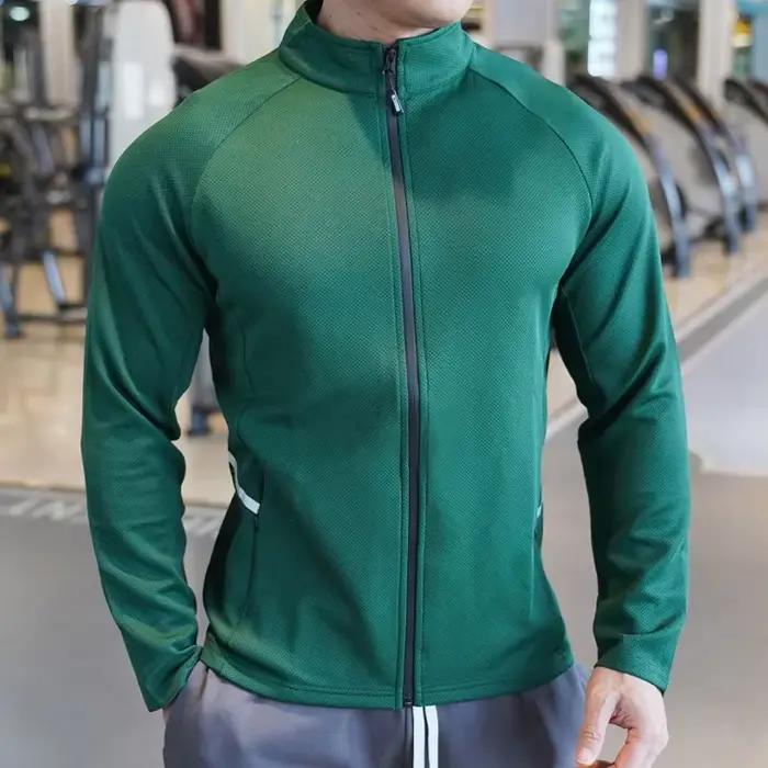 Veste de sport à manches longues pour homme, maillot zippé, t-shirt à séchage rapide, maillot de fit