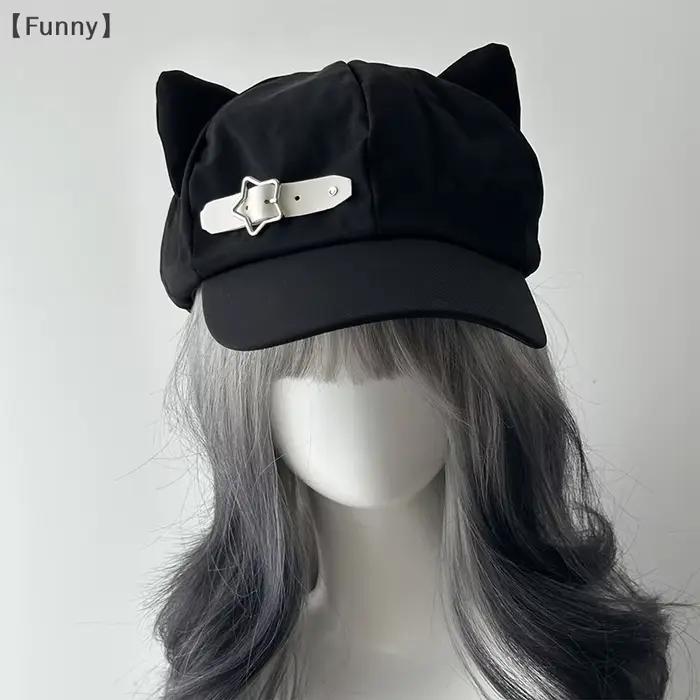 maveraFunny Orecchie de chat Harajuku gothique Lolita béret Y2K filles Steampunk Punk fermeture écla