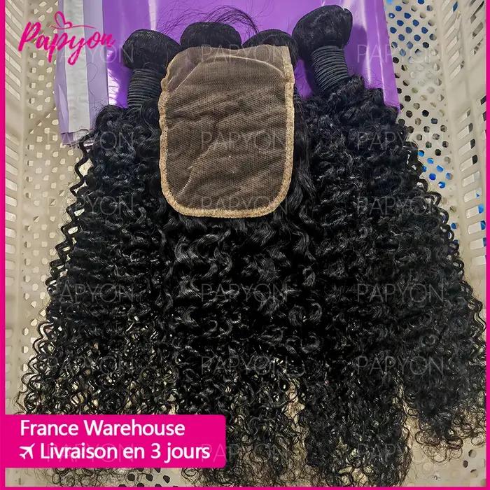 15A Paquets de cheveux bouclés birmans avec fermeture 4x4 paquets de vague profonde frontale cheveux